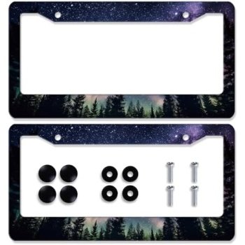 2Pcs Galaxy Forest License Plate Frame Colorful Galaxy Moon Stars License Plate