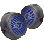 5” Water Resistant Surface Mount Speakers with Blue LED Lights for Marine, RVs